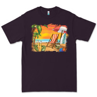 Plum sunset beach background Premium Tee - BarkalooDesign