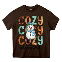 Chocolate Brown cozy season snowman Heavy Core Tee - MaliasSmallBusiness