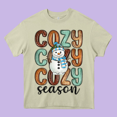 Cozy Season Snowman Heavy Core Tee Designed By Maliassmallbusiness