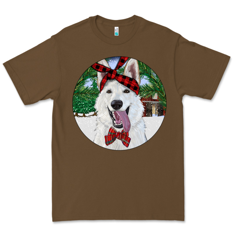 Christmas White Shepherd With Cowhide Premium Tee by RanaPortraitStore | Teevron