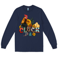 Navy cluck it coop animals hen and chick aztec serape leopard Long Sleeve Tee - Artiststas