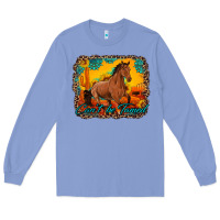 Colony Blue can't be tamed horse with sunflowers turquoise gemstone western sunset Long Sleeve Tee - Artiststas