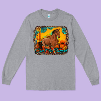 Can't Be Tamed Horse With Sunflowers Turquoise Gemstone Western Sunset Long Sleeve Tee Designed By Artiststas