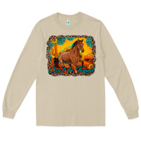 Mushroom can't be tamed horse with sunflowers turquoise gemstone western sunset Long Sleeve Tee - Artiststas