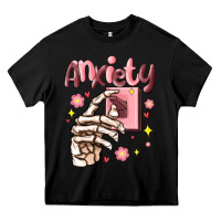 Black anxiety skeleton hand Heavy Core Tee - MaliasSmallBusiness