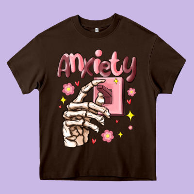 Anxiety Skeleton Hand Heavy Core Tee Designed By Maliassmallbusiness