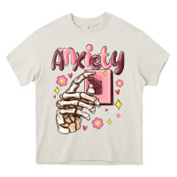 Cream anxiety skeleton hand Heavy Core Tee - MaliasSmallBusiness