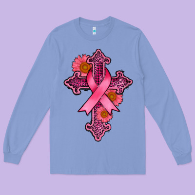 Breast Cancer Cross Long Sleeve Tee Designed By Adodesignshop