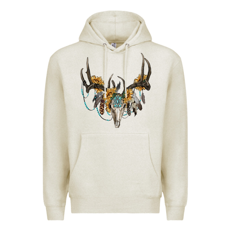 Boho Deer Skull Sunflowers And Gemstone Premium Hoodie by RanaPortraitStore | Teevron