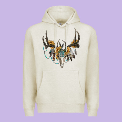 Boho Deer Skull Sunflowers And Gemstone Premium Hoodie Designed By Ranaportraitstore