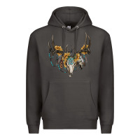 Smoke boho deer skull sunflowers and gemstone Premium Hoodie - RanaPortraitStore