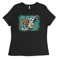Black cowhide turquoise leather background Ladies Tee - AdoDesignShop