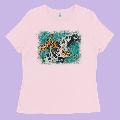 Cowhide Turquoise Leather Background Ladies Tee Designed By Adodesignshop