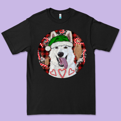 Premium Tee Christmas White Shepherd With Buffalo Plaid