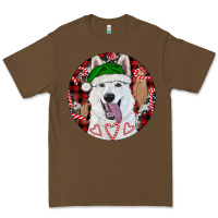 Cacao Christmas White Shepherd With Buffalo Plaid Premium Tee - RanaPortraitStore