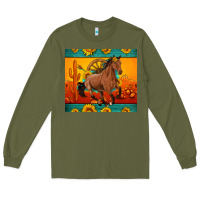 Army Green western sunset galloping horse sunflower Long Sleeve Tee - Artiststas