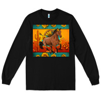 Black western sunset galloping horse sunflower Long Sleeve Tee - Artiststas