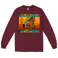 Burgundy western sunset galloping horse sunflower Long Sleeve Tee - Artiststas