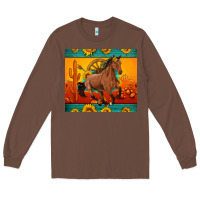 Chestnut western sunset galloping horse sunflower Long Sleeve Tee - Artiststas
