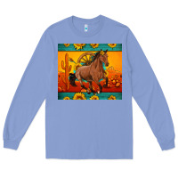 Colony Blue western sunset galloping horse sunflower Long Sleeve Tee - Artiststas