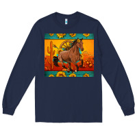Navy western sunset galloping horse sunflower Long Sleeve Tee - Artiststas