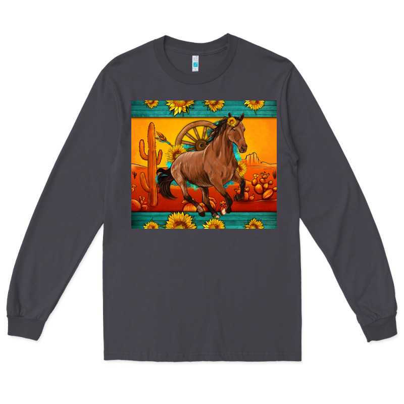 Western Sunset Galloping Horse Sunflower Long Sleeve Tee by Artiststas | Teevron
