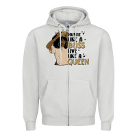 Dove Grey hustle like a boss live like a queen Zipper Hoodie - MaliasSmallBusiness