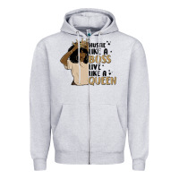Heather Grey hustle like a boss live like a queen Zipper Hoodie - MaliasSmallBusiness