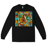 Black sunflowers and cactus horses turquoise aztec leopard background Long Sleeve Tee - Artiststas