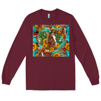 Burgundy sunflowers and cactus horses turquoise aztec leopard background Long Sleeve Tee - Artiststas