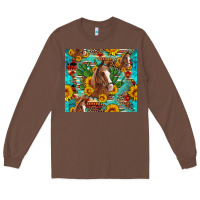 Chestnut sunflowers and cactus horses turquoise aztec leopard background Long Sleeve Tee - Artiststas