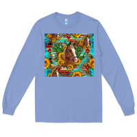 Colony Blue sunflowers and cactus horses turquoise aztec leopard background Long Sleeve Tee - Artiststas