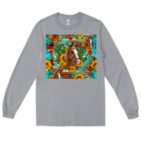 Heather Grey sunflowers and cactus horses turquoise aztec leopard background Long Sleeve Tee - Artiststas
