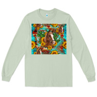 Matcha sunflowers and cactus horses turquoise aztec leopard background Long Sleeve Tee - Artiststas
