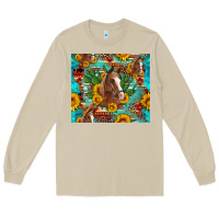 Mushroom sunflowers and cactus horses turquoise aztec leopard background Long Sleeve Tee - Artiststas