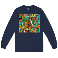 Navy sunflowers and cactus horses turquoise aztec leopard background Long Sleeve Tee - Artiststas