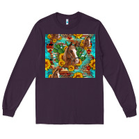 Plum sunflowers and cactus horses turquoise aztec leopard background Long Sleeve Tee - Artiststas