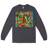 Smoke sunflowers and cactus horses turquoise aztec leopard background Long Sleeve Tee - Artiststas