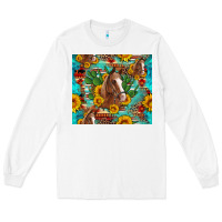 White sunflowers and cactus horses turquoise aztec leopard background Long Sleeve Tee - Artiststas