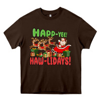 Chocolate Brown happ yee haw lidays Heavy Core Tee - MaliasSmallBusiness