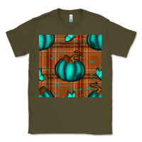 Army Green turquoise pumpkin plaid seamless pattern Classic Tee - BundleAndBundleShop