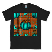 Black turquoise pumpkin plaid seamless pattern Classic Tee - BundleAndBundleShop