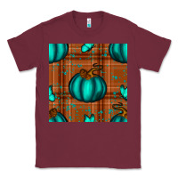 Burgundy turquoise pumpkin plaid seamless pattern Classic Tee - BundleAndBundleShop