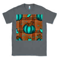 Charcoal Heather turquoise pumpkin plaid seamless pattern Classic Tee - BundleAndBundleShop