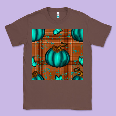 Turquoise Pumpkin Plaid Seamless Pattern Classic Tee Designed By Bundleandbundleshop