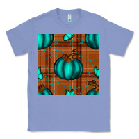 Colony Blue turquoise pumpkin plaid seamless pattern Classic Tee - BundleAndBundleShop