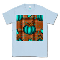 Dusty Blue turquoise pumpkin plaid seamless pattern Classic Tee - BundleAndBundleShop