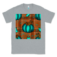 Heather Grey turquoise pumpkin plaid seamless pattern Classic Tee - BundleAndBundleShop