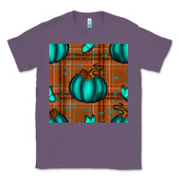 Lavender turquoise pumpkin plaid seamless pattern Classic Tee - BundleAndBundleShop