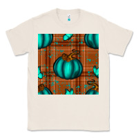 Natural turquoise pumpkin plaid seamless pattern Classic Tee - BundleAndBundleShop